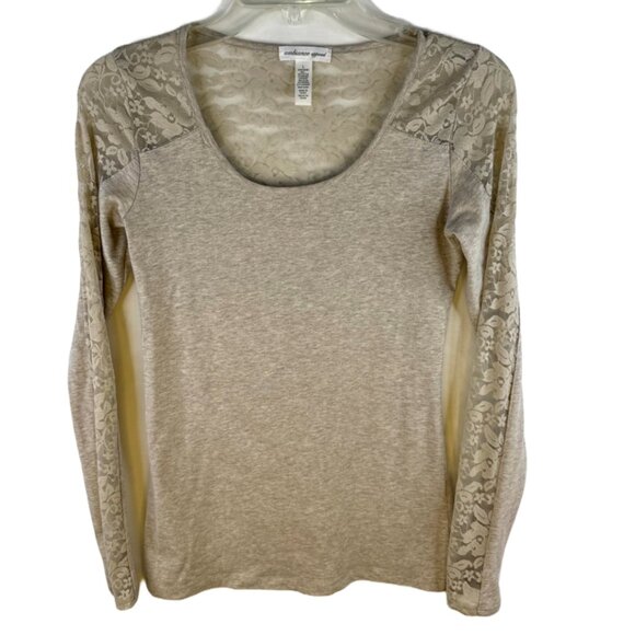 Ambiance Tops - Ambiance Apparel Women's Tan Lace Top Size: XL